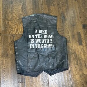 Diamond Plate Leather Biker Vest Mens Medium NWT Embroidered Quote Motorcycle